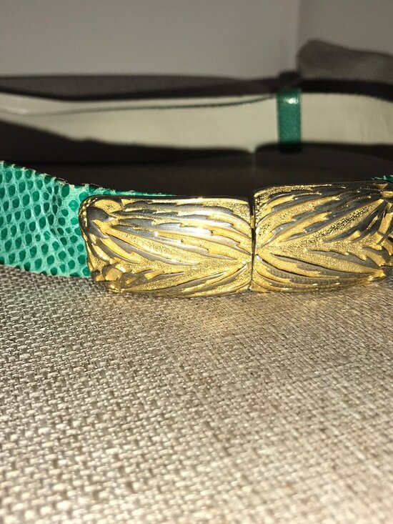 Vtg Judith Leiber Turquoise Snakeskin Fancy Buckle Belt OS main image 5